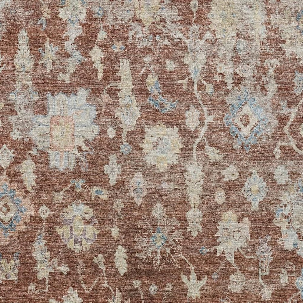 8' X 10' Rust Beige And Blue Floral Washable Indoor Outdoor Area Rug — view 5