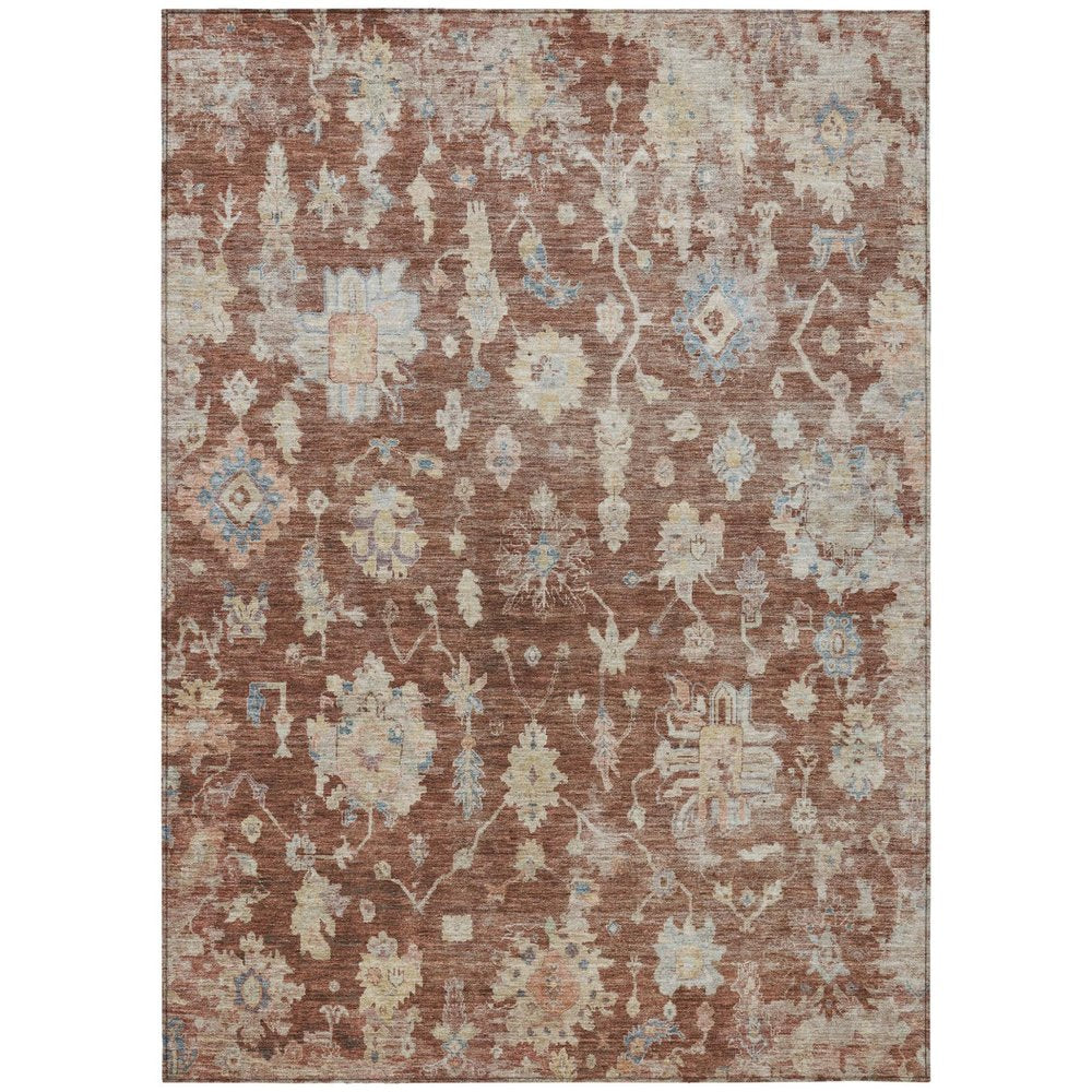 9' X 12' Rust Beige And Blue Floral Washable Indoor Outdoor Area Rug HomeRoots