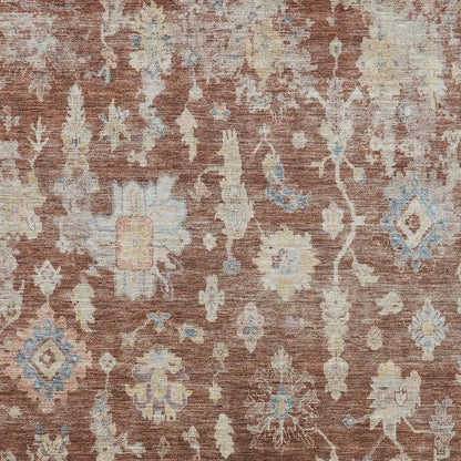 9' X 12' Rust Beige And Blue Floral Washable Indoor Outdoor Area Rug HomeRoots