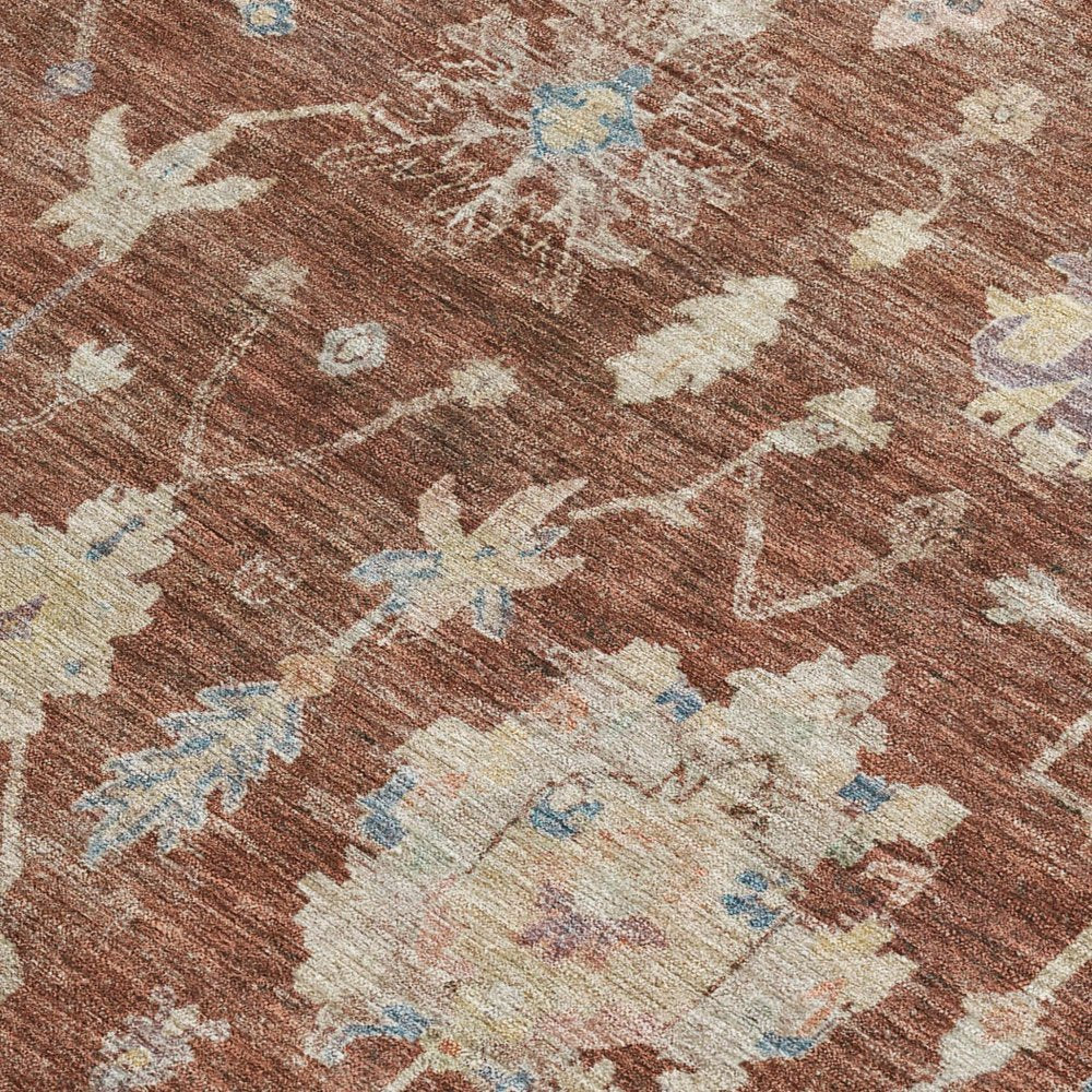 10' X 14' Rust Beige And Blue Floral Washable Indoor Outdoor Area Rug HomeRoots