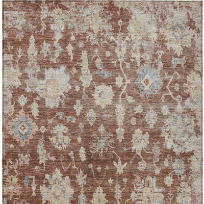 10' X 14' Rust Beige And Blue Floral Washable Indoor Outdoor Area Rug HomeRoots
