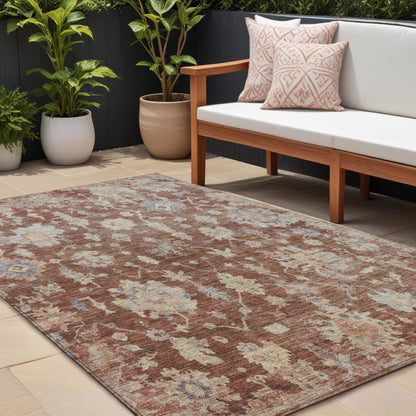 10' X 14' Rust Beige And Blue Floral Washable Indoor Outdoor Area Rug HomeRoots