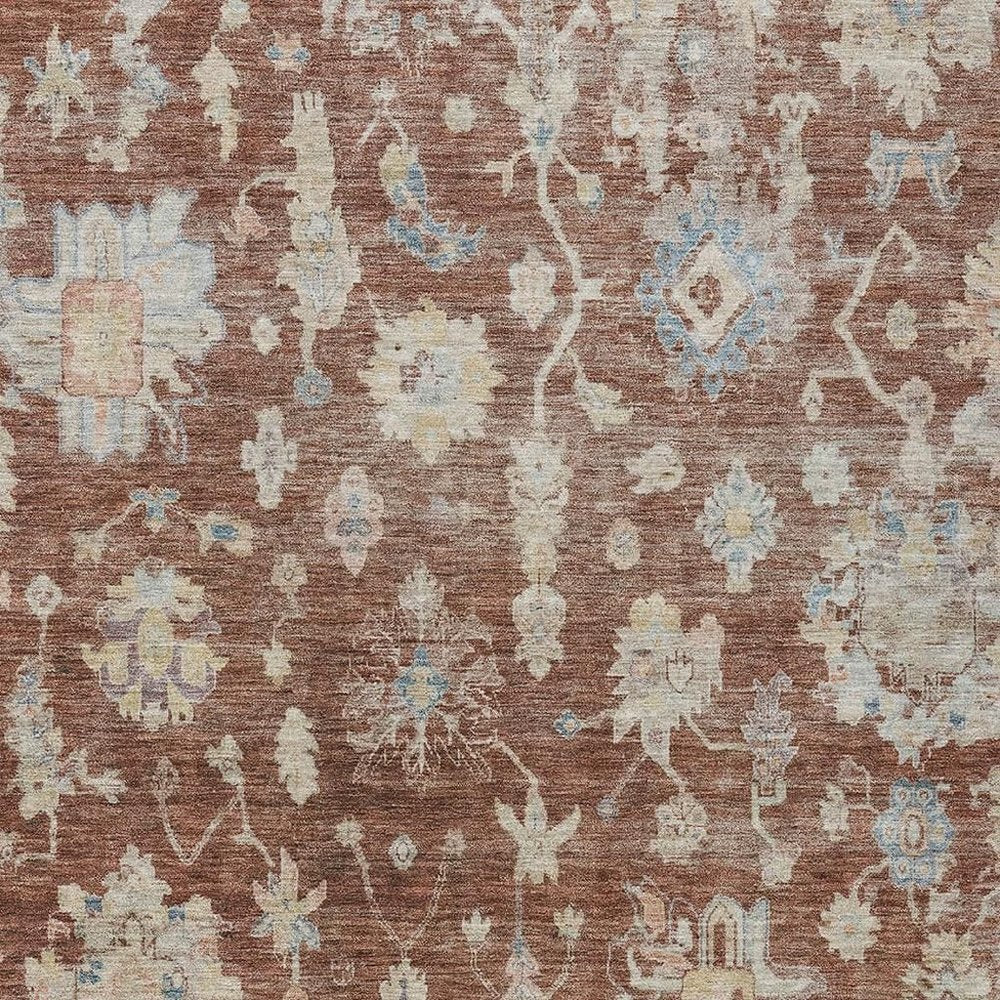 10' X 14' Rust Beige And Blue Floral Washable Indoor Outdoor Area Rug HomeRoots