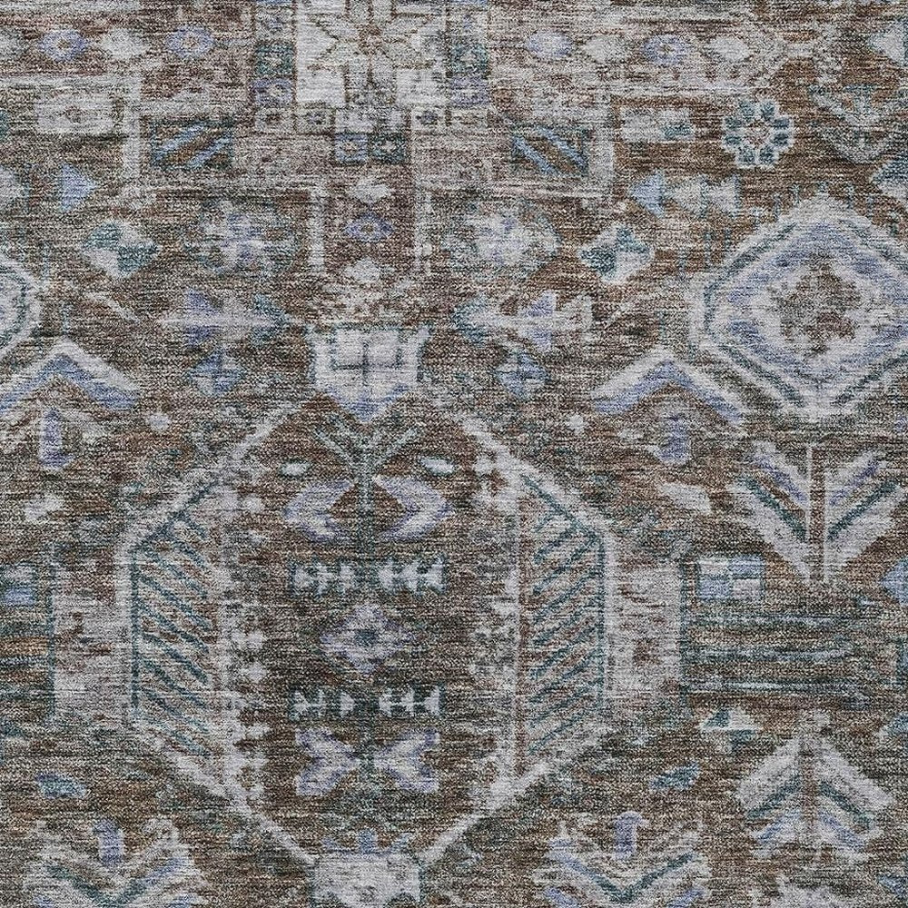 5' X 8' Chocolate And Denim Blue Medallion Washable Indoor Outdoor Area Rug — view 5
