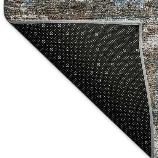 5' X 8' Chocolate And Denim Blue Medallion Washable Indoor Outdoor Area Rug