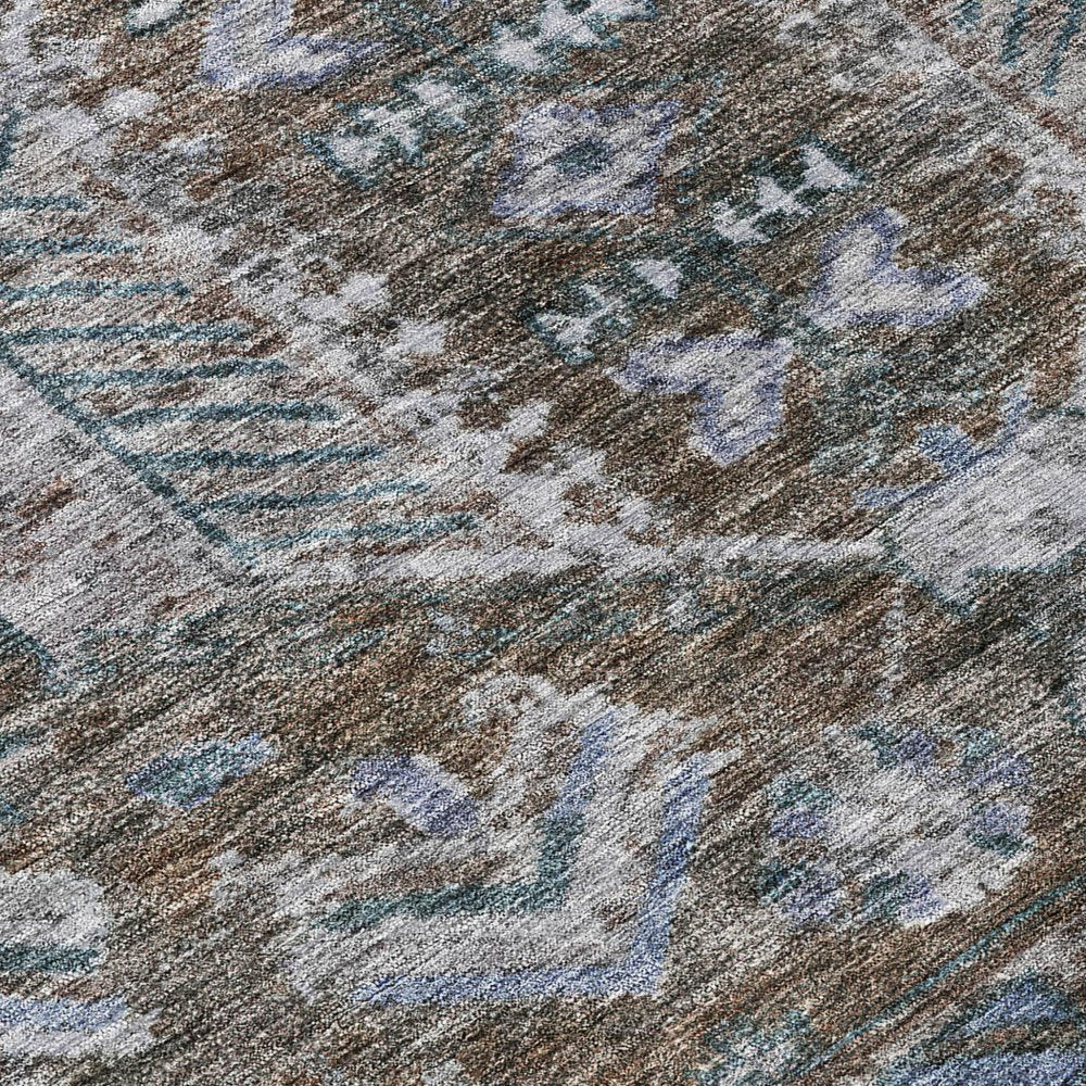 5' X 8' Chocolate And Denim Blue Medallion Washable Indoor Outdoor Area Rug