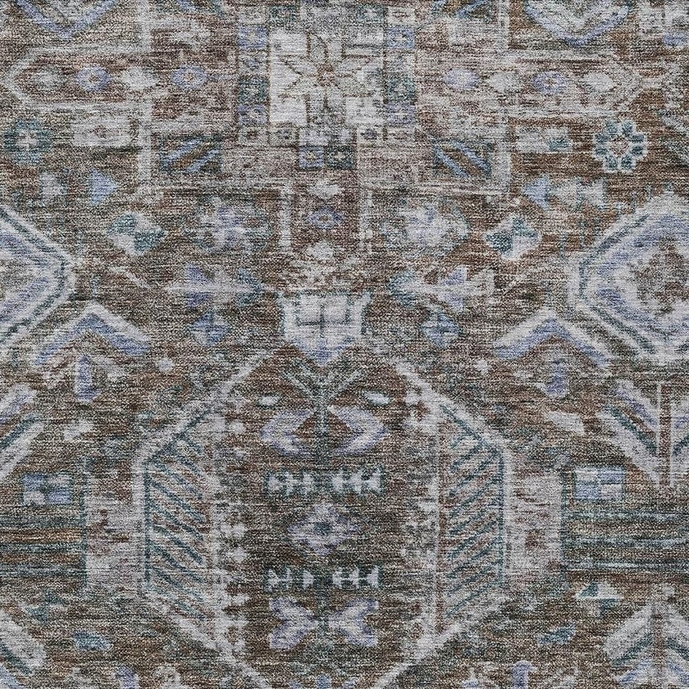 8' X 10' Chocolate And Denim Blue Medallion Washable Indoor Outdoor Area Rug HomeRoots