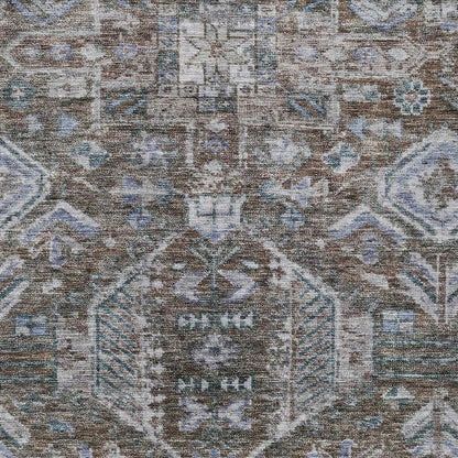 8' X 10' Chocolate And Denim Blue Medallion Washable Indoor Outdoor Area Rug