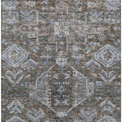 8' X 10' Chocolate And Denim Blue Medallion Washable Indoor Outdoor Area Rug HomeRoots