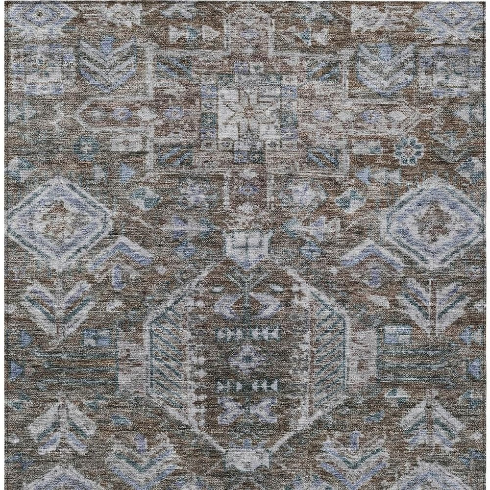 8' X 10' Chocolate And Denim Blue Medallion Washable Indoor Outdoor Area Rug — view 6