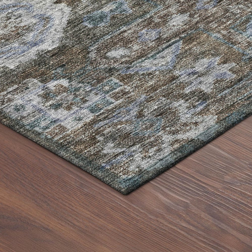 8' X 10' Chocolate And Denim Blue Medallion Washable Indoor Outdoor Area Rug — view 3