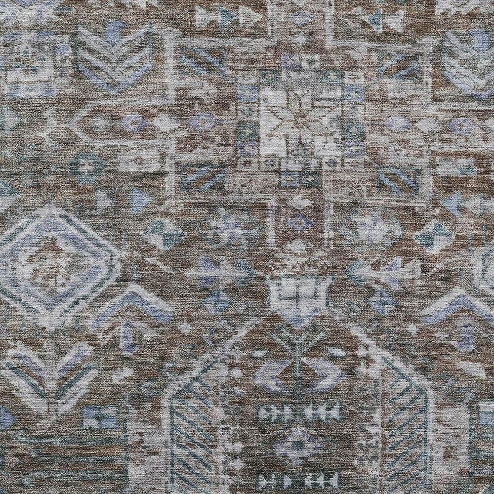9' X 12' Chocolate And Denim Blue Medallion Washable Indoor Outdoor Area Rug — view 5