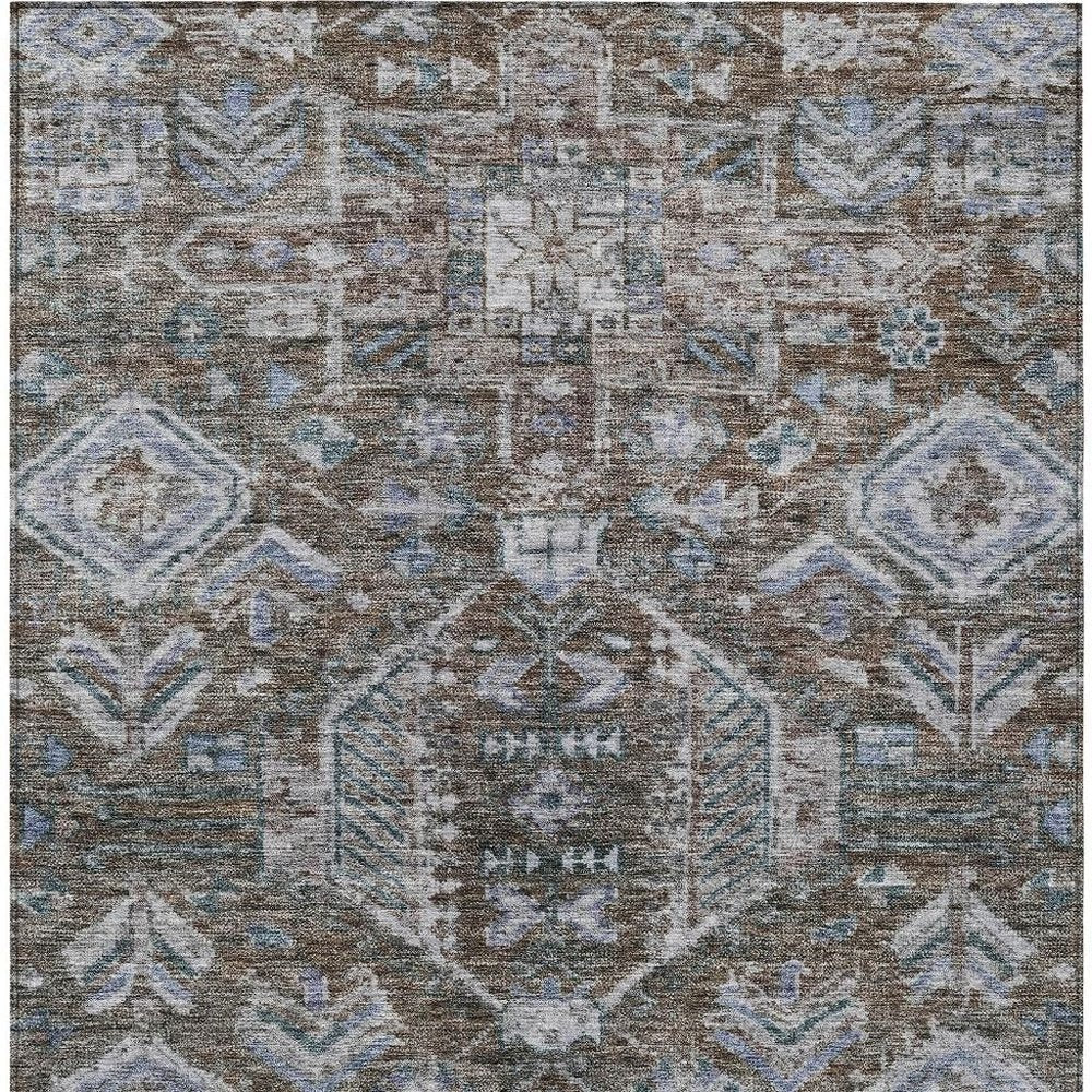 9' X 12' Chocolate And Denim Blue Medallion Washable Indoor Outdoor Area Rug — view 6