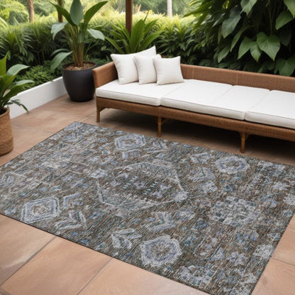9' X 12' Chocolate And Denim Blue Medallion Washable Indoor Outdoor Area Rug HomeRoots