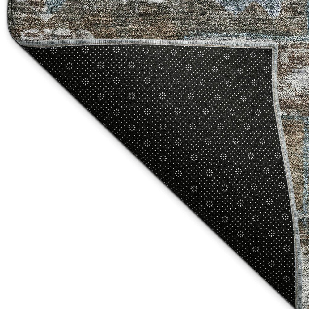 9' X 12' Chocolate And Denim Blue Medallion Washable Indoor Outdoor Area Rug — view 2