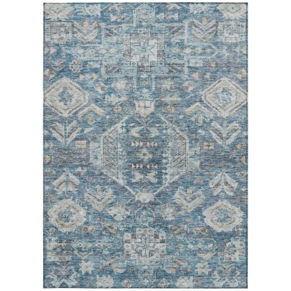 5' X 8' Denim Blue And Ivory Medallion Washable Indoor Outdoor Area Rug HomeRoots