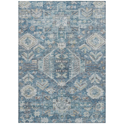 5' X 8' Denim Blue And Ivory Medallion Washable Indoor Outdoor Area Rug HomeRoots