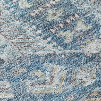 8' Denim Blue And Ivory Round Medallion Washable Indoor Outdoor Area Rug HomeRoots
