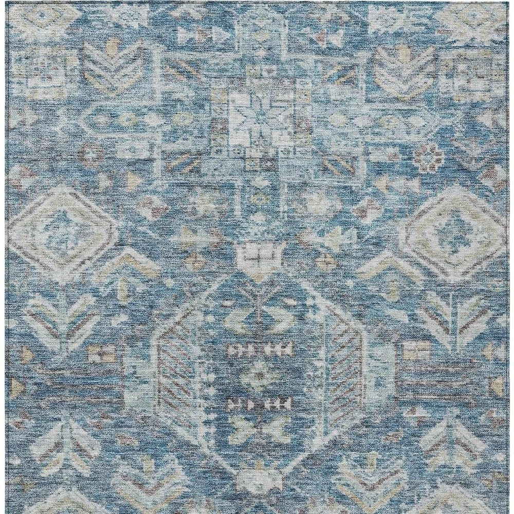 8' X 10' Denim Blue And Ivory Medallion Washable Indoor Outdoor Area Rug — view 6