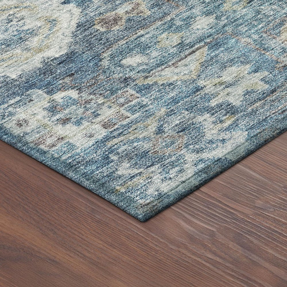 8' X 10' Denim Blue And Ivory Medallion Washable Indoor Outdoor Area Rug — view 3