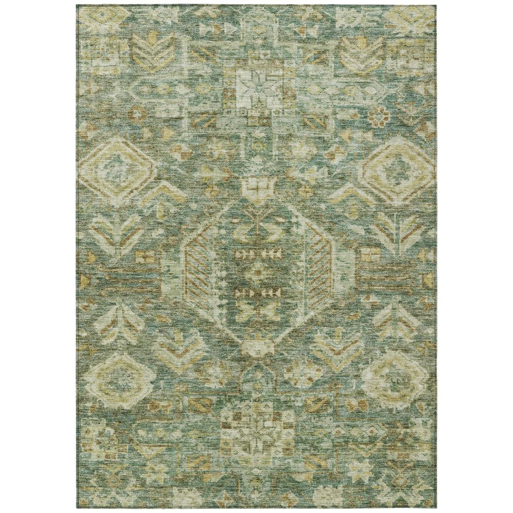 3' X 5' Fern Green And Gold Medallion Washable Indoor Outdoor Area Rug HomeRoots
