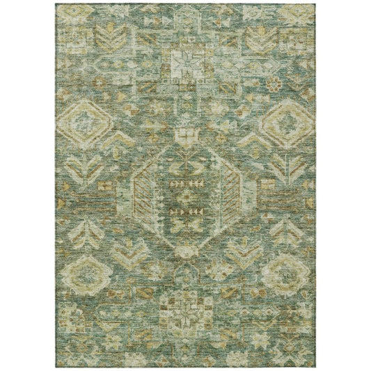 3' X 5' Fern Green And Gold Medallion Washable Indoor Outdoor Area Rug