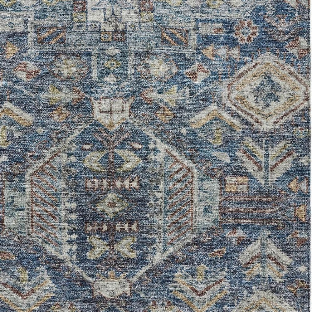 5' X 8' Navy Blue Ivory And Beige Medallion Washable Indoor Outdoor Area Rug HomeRoots