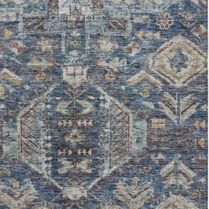 5' X 8' Navy Blue Ivory And Beige Medallion Washable Indoor Outdoor Area Rug HomeRoots
