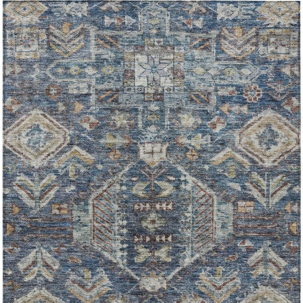 9' X 12' Navy Blue Ivory And Beige Medallion Washable Indoor Outdoor Area Rug — view 5
