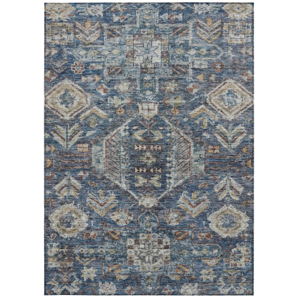 9' X 12' Navy Blue Ivory And Beige Medallion Washable Indoor Outdoor Area Rug HomeRoots