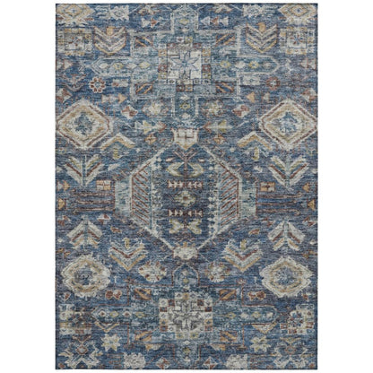 9' X 12' Navy Blue Ivory And Beige Medallion Washable Indoor Outdoor Area Rug HomeRoots