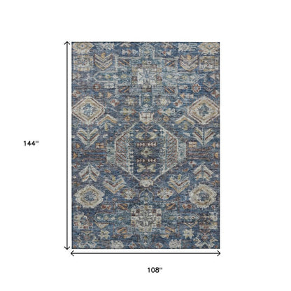 9' X 12' Navy Blue Ivory And Beige Medallion Washable Indoor Outdoor Area Rug HomeRoots