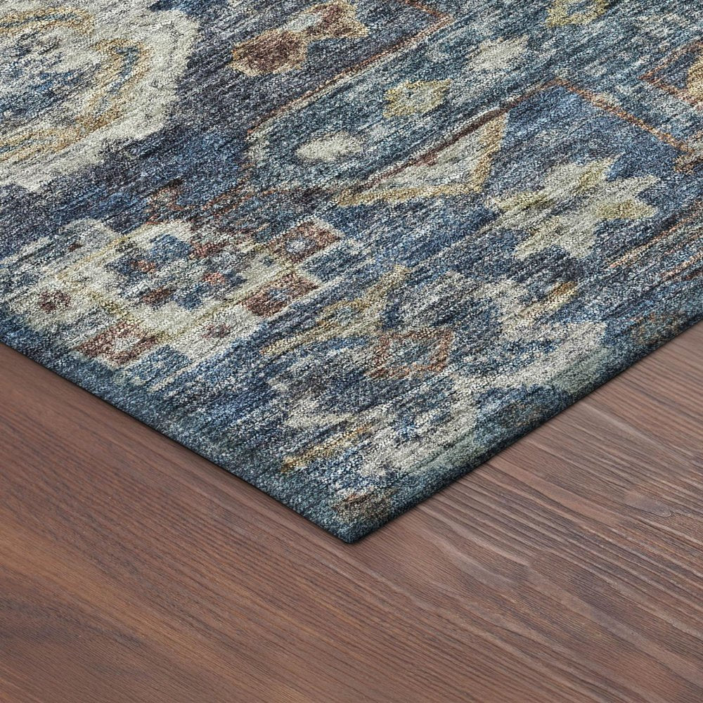 9' X 12' Navy Blue Ivory And Beige Medallion Washable Indoor Outdoor Area Rug — view 3