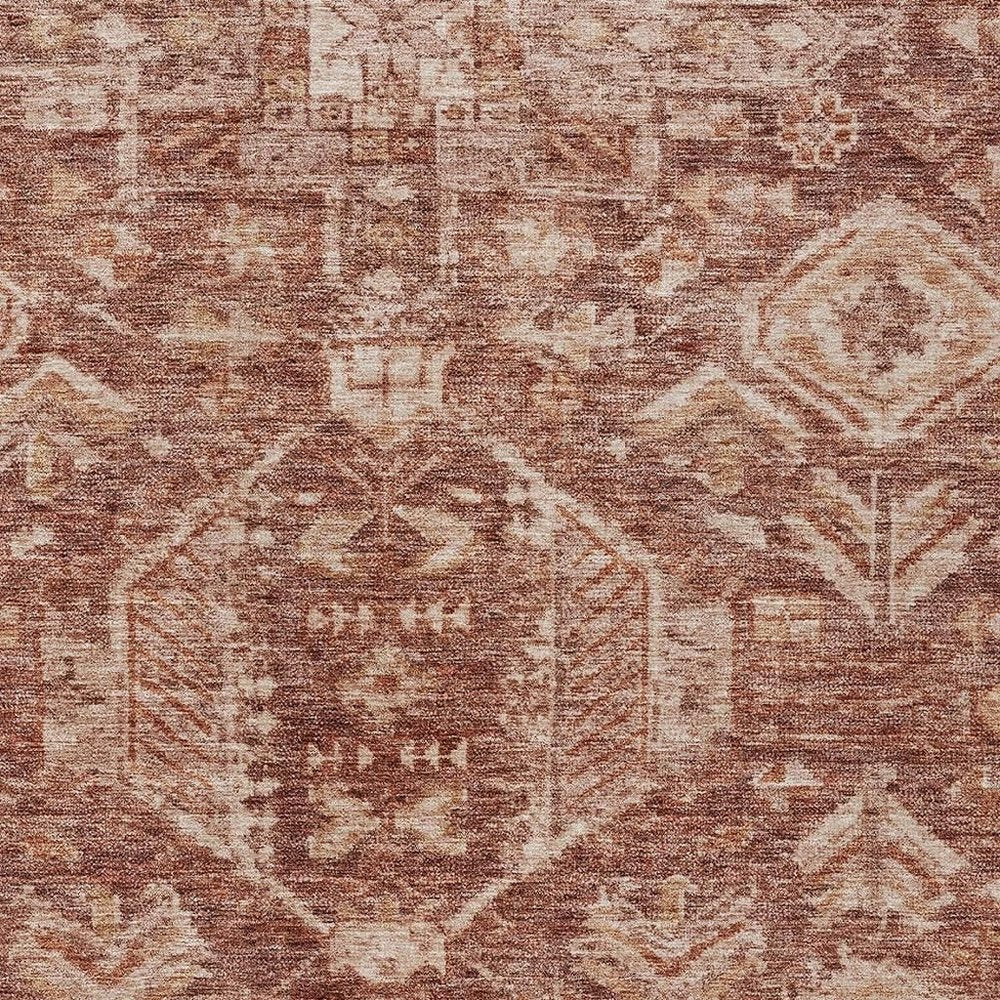 9' X 12' Rust And Beige Medallion Washable Indoor Outdoor Area Rug — view 5