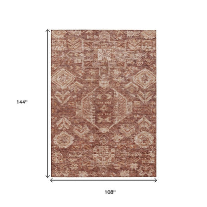 9' X 12' Rust And Beige Medallion Washable Indoor Outdoor Area Rug HomeRoots