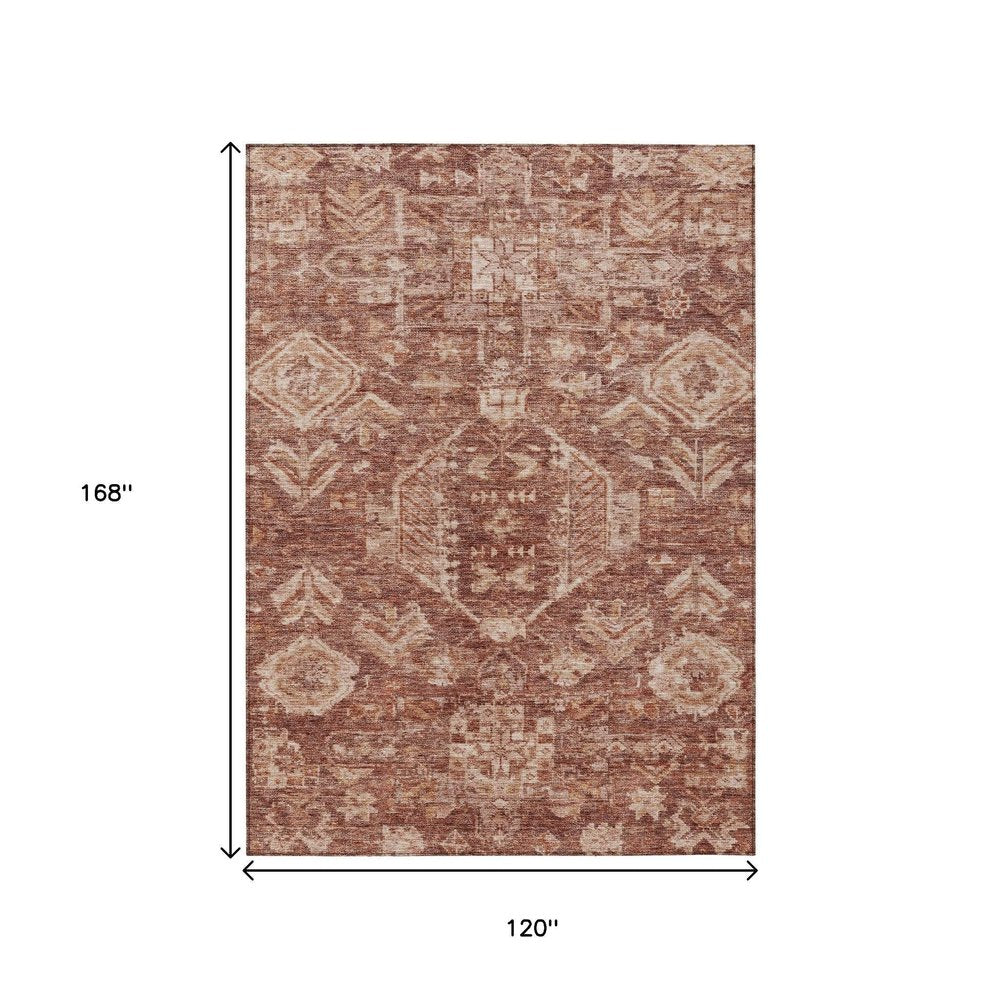10' X 14' Rust And Beige Medallion Washable Indoor Outdoor Area Rug HomeRoots