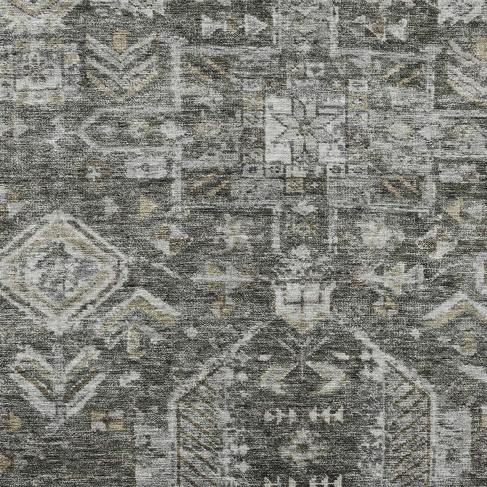 3' X 5' Pewter And Silver Medallion Washable Indoor Outdoor Area Rug