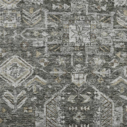 3' X 5' Pewter And Silver Medallion Washable Indoor Outdoor Area Rug