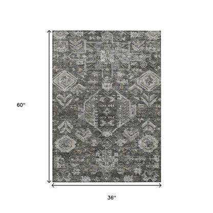 3' X 5' Pewter And Silver Medallion Washable Indoor Outdoor Area Rug HomeRoots