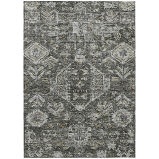 3' X 5' Pewter And Silver Medallion Washable Indoor Outdoor Area Rug