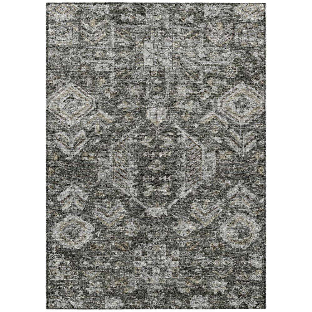 3' X 5' Pewter And Silver Medallion Washable Indoor Outdoor Area Rug — view 1