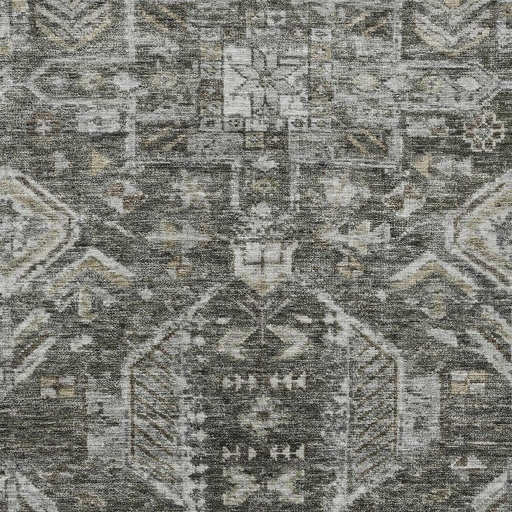 5' X 8' Pewter And Silver Medallion Washable Indoor Outdoor Area Rug — view 5