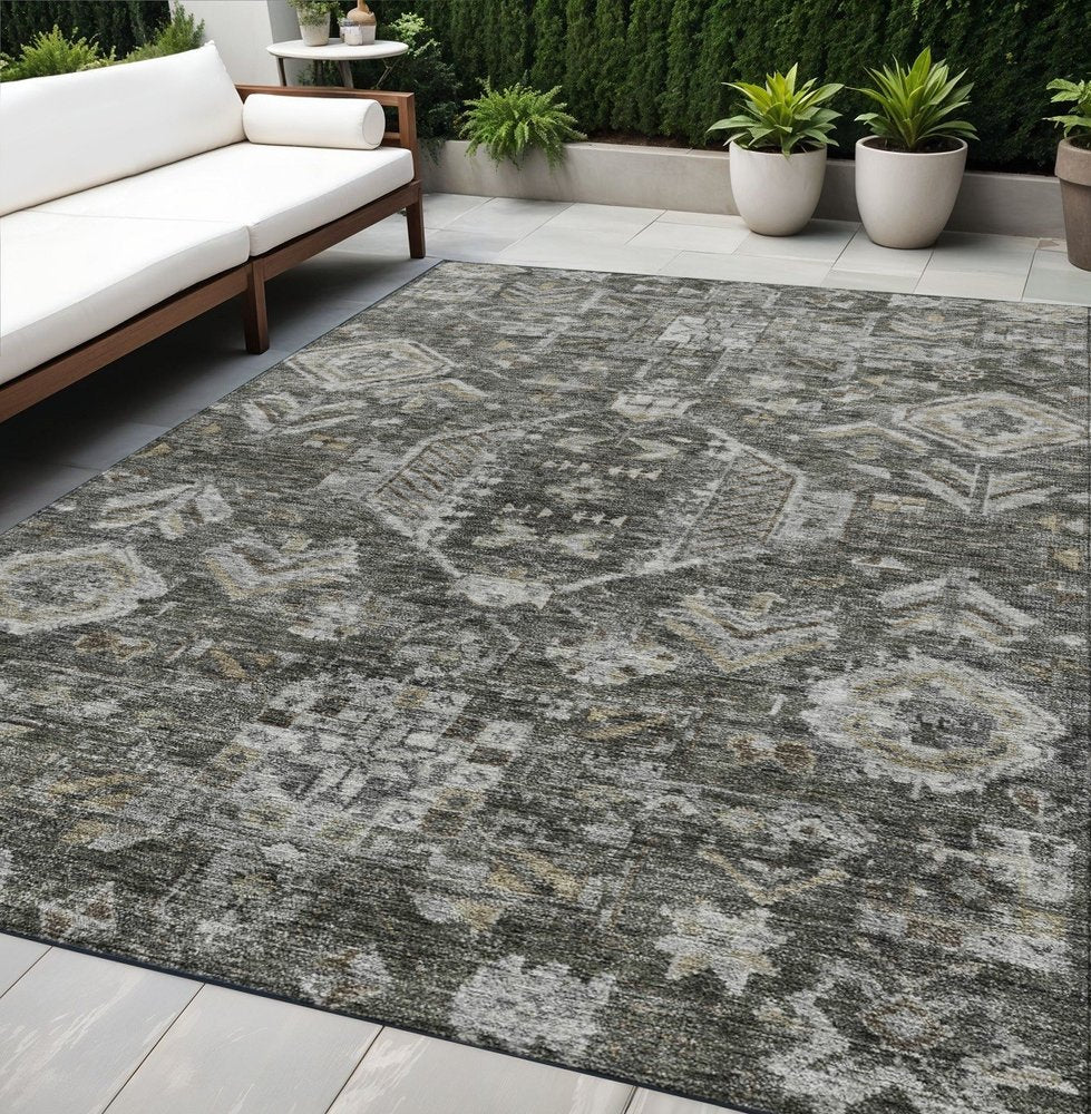 5' X 8' Pewter And Silver Medallion Washable Indoor Outdoor Area Rug — view 8