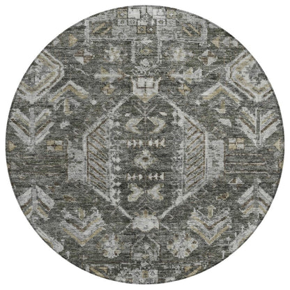 8' Pewter And Silver Round Medallion Washable Indoor Outdoor Area Rug HomeRoots
