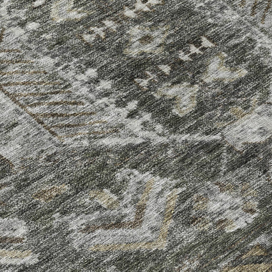 8' Pewter And Silver Round Medallion Washable Indoor Outdoor Area Rug