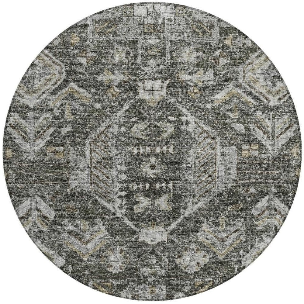 8' Pewter And Silver Round Medallion Washable Indoor Outdoor Area Rug HomeRoots