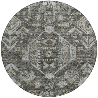 8' Pewter And Silver Round Medallion Washable Indoor Outdoor Area Rug HomeRoots
