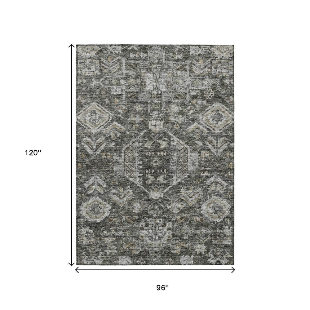8' X 10' Pewter And Silver Medallion Washable Indoor Outdoor Area Rug HomeRoots