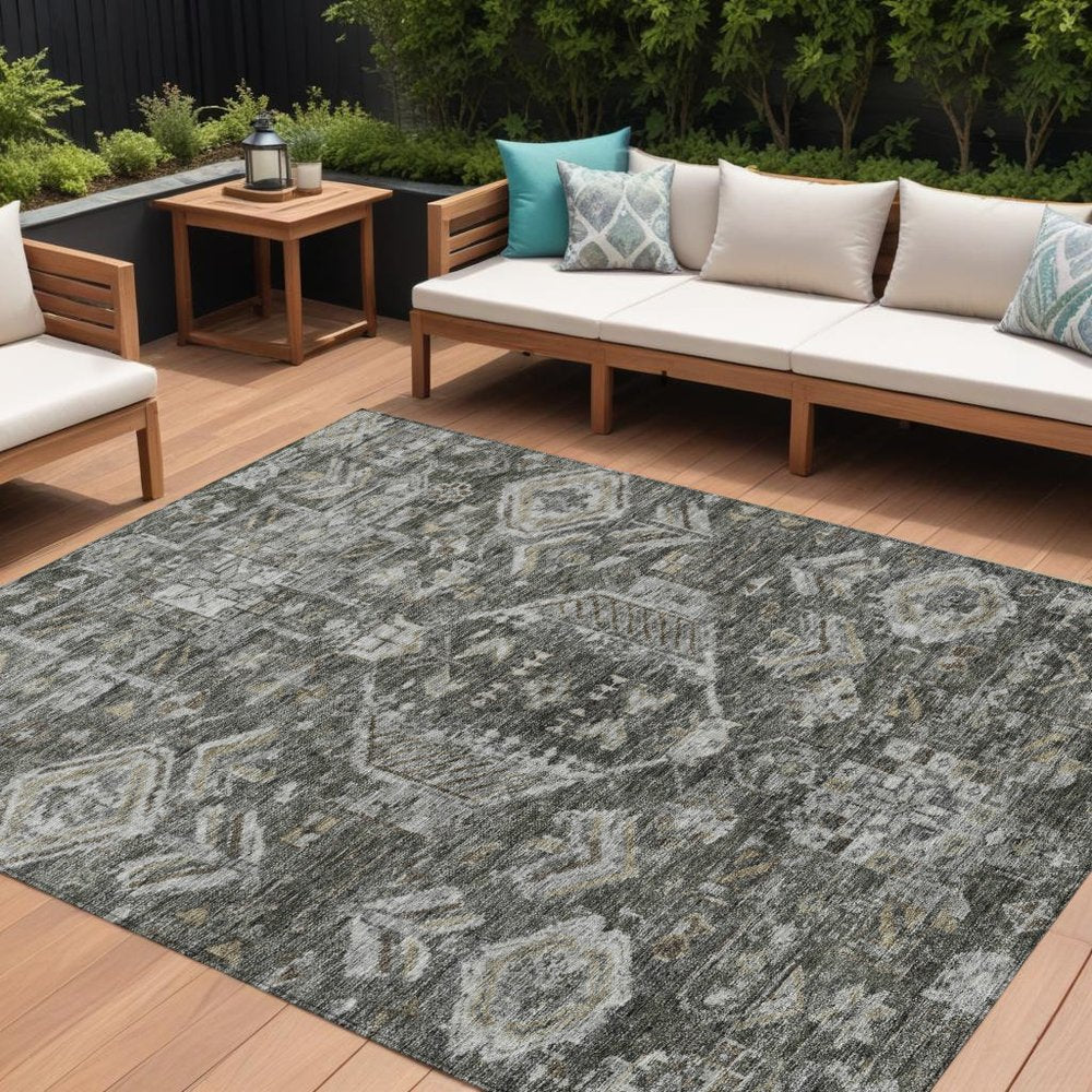 8' X 10' Pewter And Silver Medallion Washable Indoor Outdoor Area Rug HomeRoots