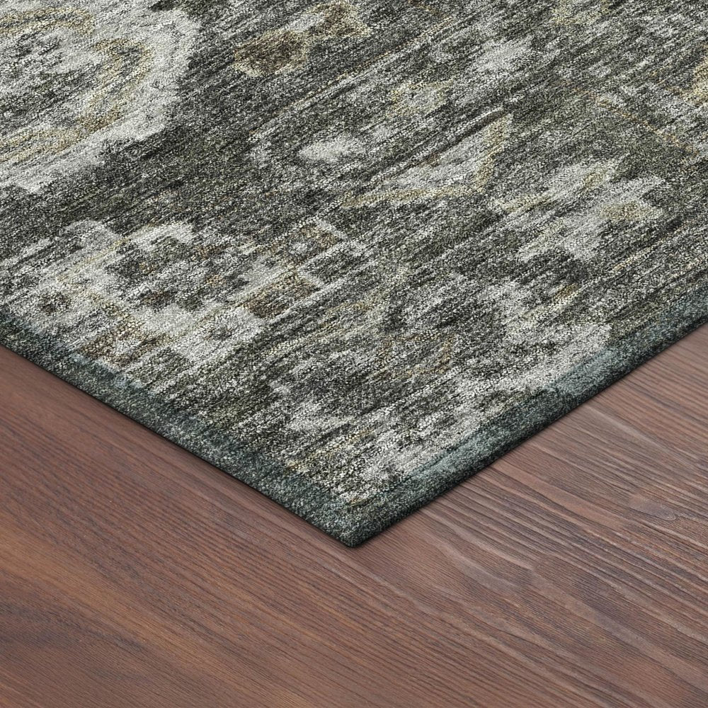 8' X 10' Pewter And Silver Medallion Washable Indoor Outdoor Area Rug — view 3